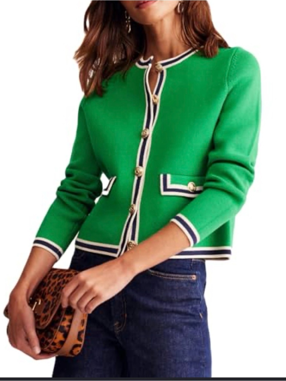 Boden Holly Knitted Cotton Jacket Emerald Green Size 14